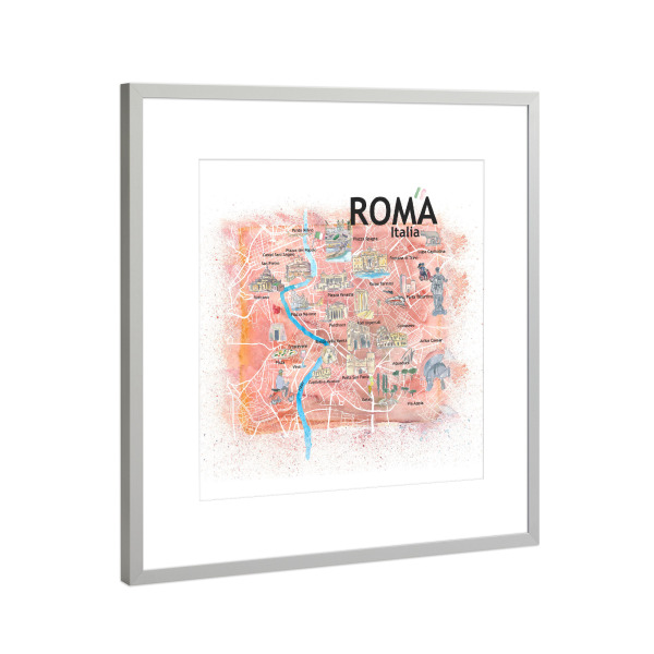 Poster mit Rahmen Silber "Rom Illustrierte Karte" artboxONE - Städte,Architektur,Städte / Rom,Kartografie
