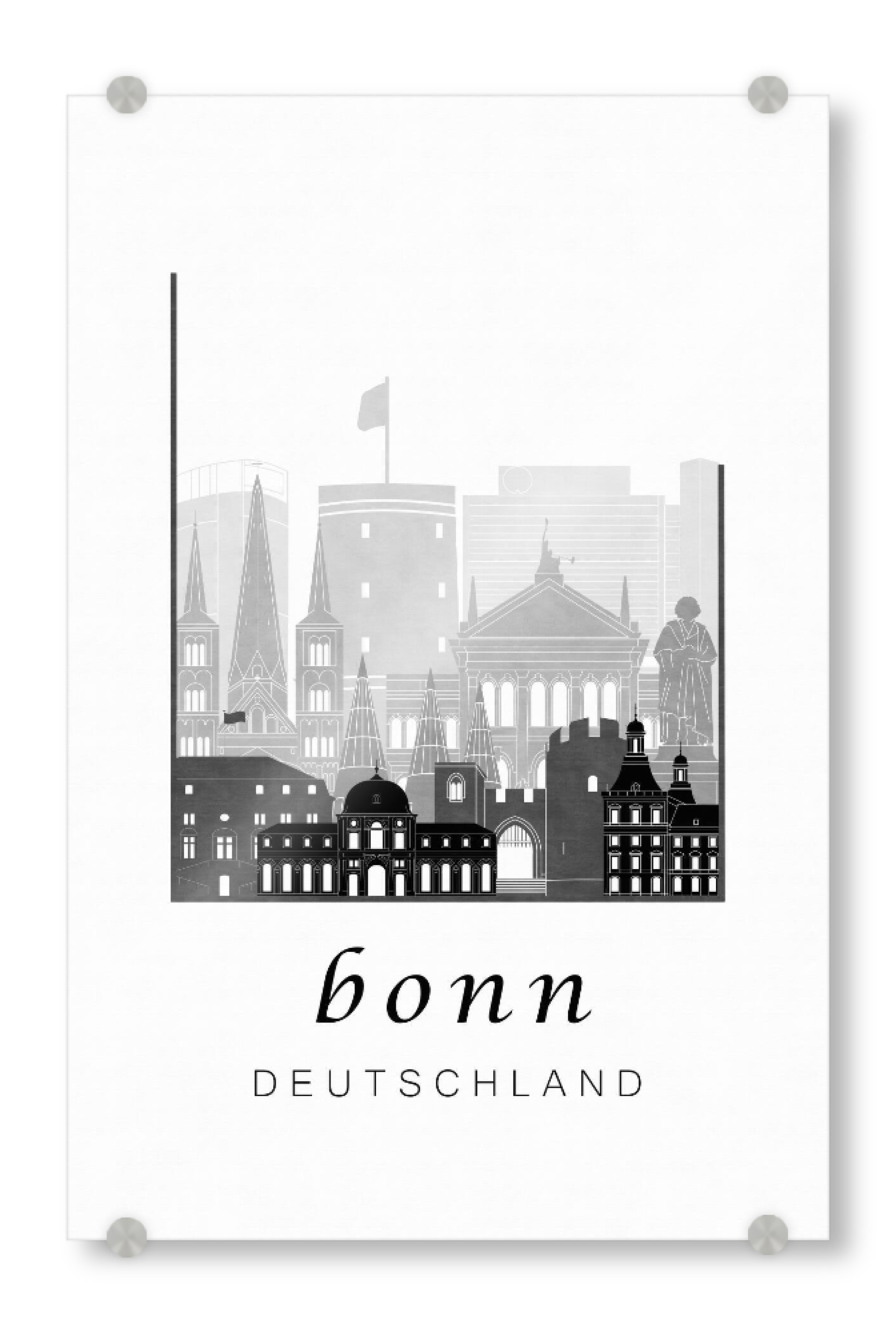 Acrylglasbild "Bonn skyline black & white" artboxONE - Städte,Schwarzweiß,Kartografie