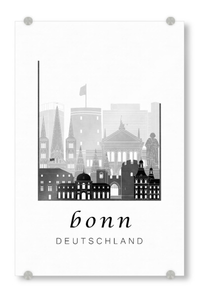 Acrylglasbild "Bonn skyline black & white" artboxONE - Städte,Schwarzweiß,Kartografie