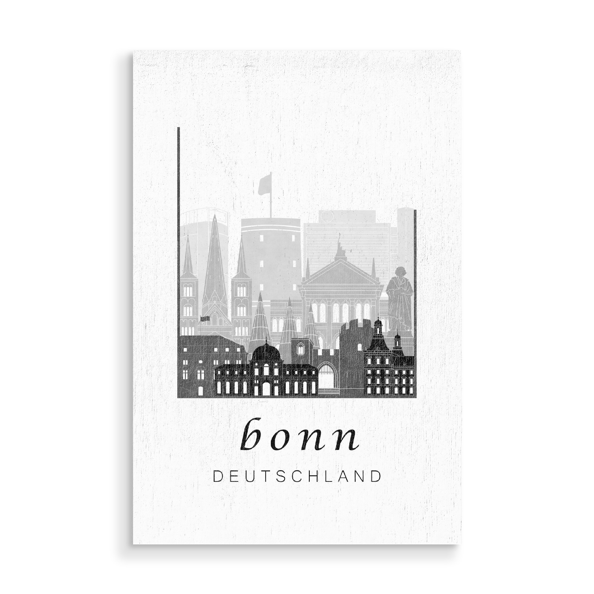 Holzbild "Bonn skyline black & white" artboxONE - Städte,Schwarzweiß,Kartografie