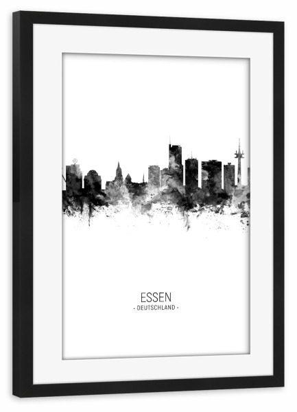 Poster mit Rahmen schwarz "Essen Germany Skyline BW" artboxONE - Städte,Schwarzweiß