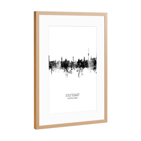 Poster mit Rahmen Kupfer "Stuttgart Germany Skyline BW" artboxONE - Städte,Schwarzweiß,Städte / Stuttgart