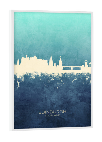 Poster mit weißem Rahmen "Edinburgh Skyline NavyCyan" artboxONE - Städte