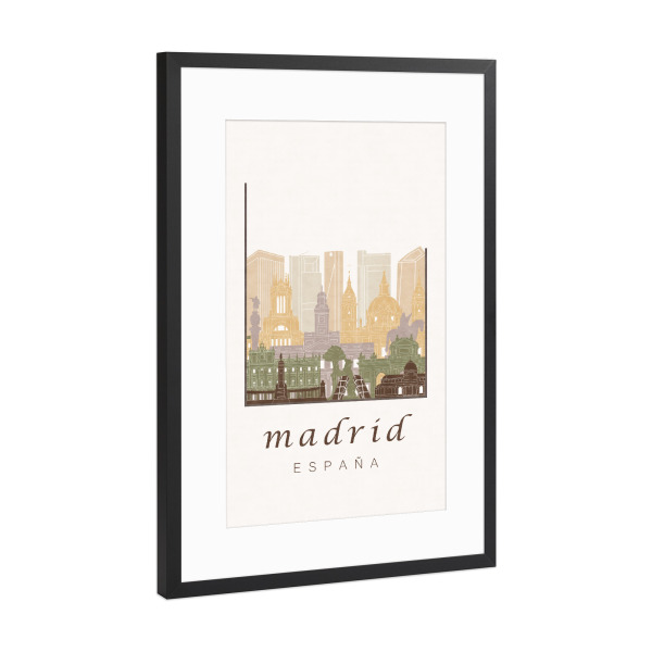 Poster mit Rahmen Schwarz (Metallic) "Madrid skyline rustic" artboxONE - Städte,Architektur