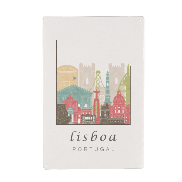 Metall Poster "Lisbon skyline pastel" artboxONE - Städte,Architektur
