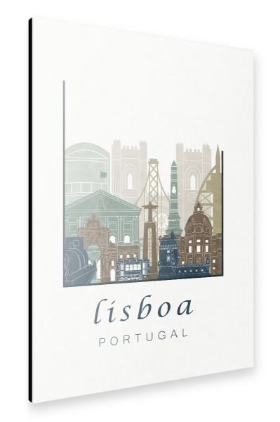 Alu-Dibond "Lisbon skyline light blue" 30x20 cm artboxONE