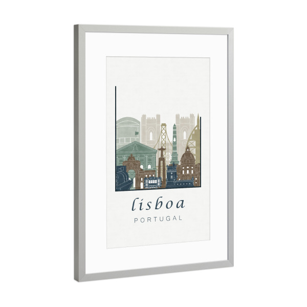 Poster mit Rahmen Silber "Lisbon skyline light blue" artboxONE - Städte,Architektur