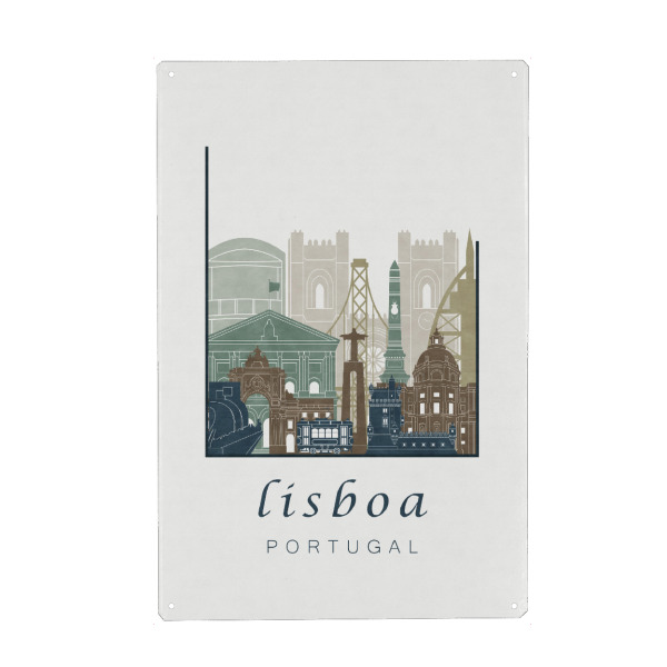 Metall Poster "Lisbon skyline light blue" artboxONE - Städte,Architektur