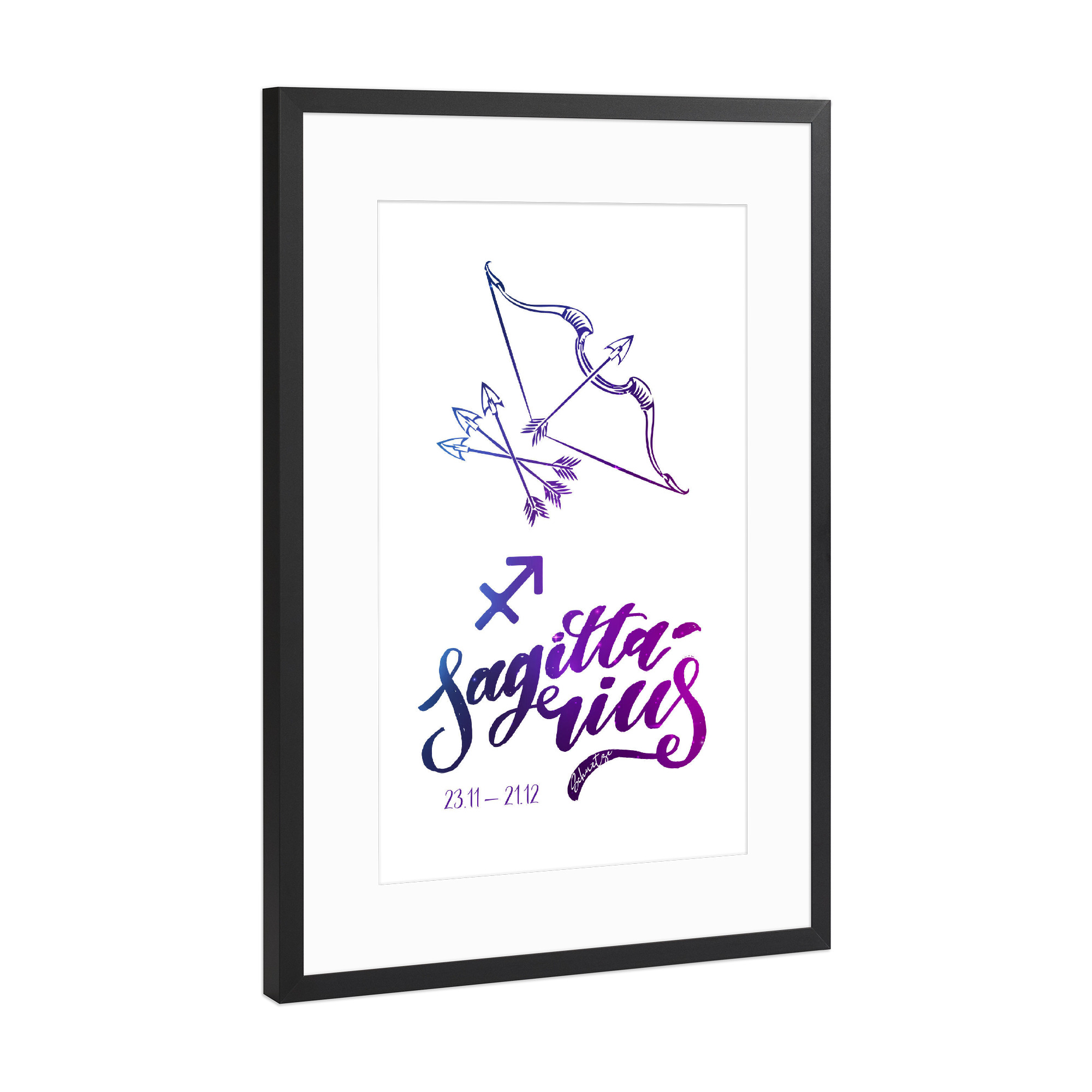 Poster mit Rahmen Schwarz (Metallic) "Sternzeichen Schütze" artboxONE - Typografie