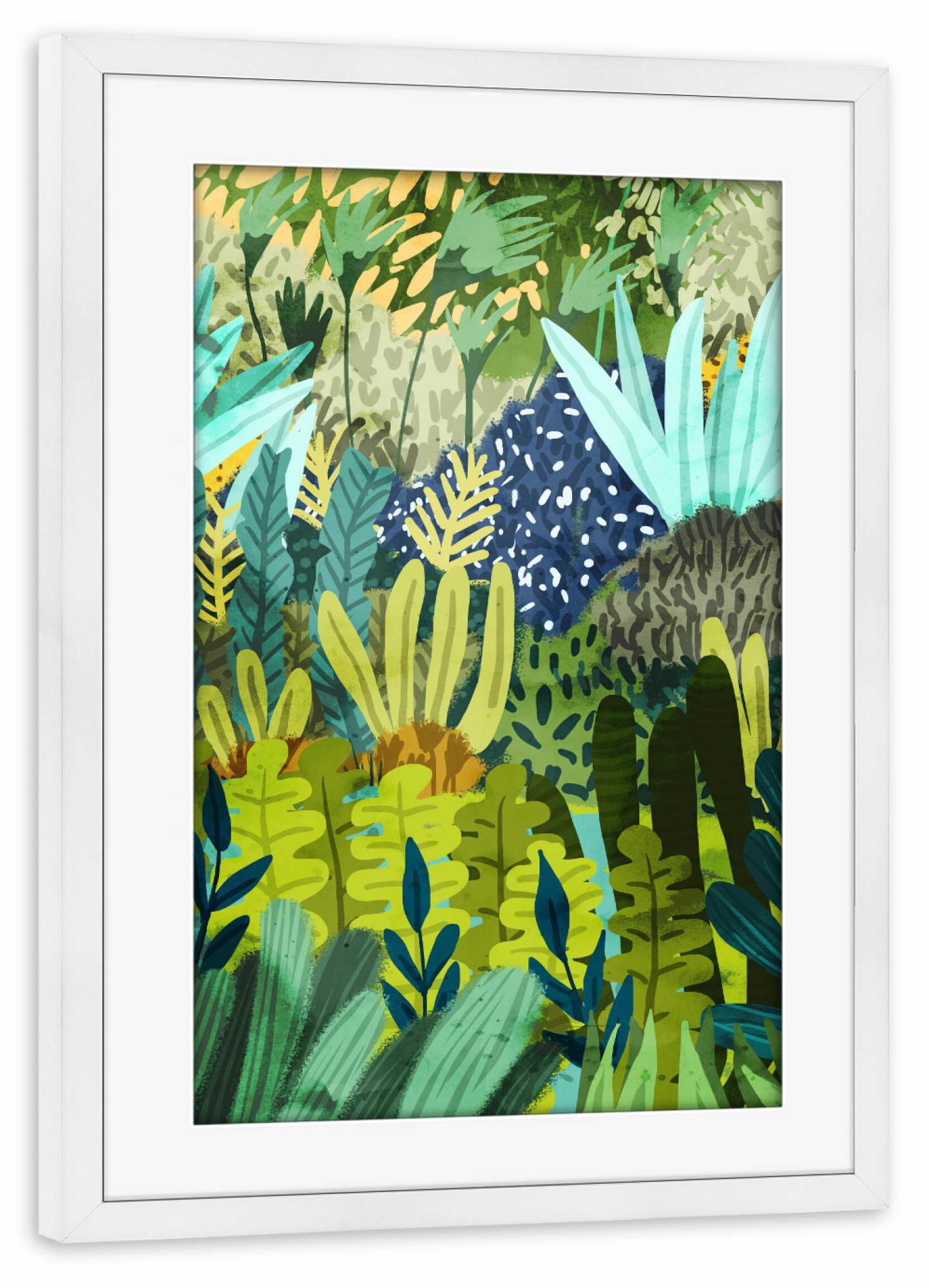 Poster mit Rahmen weiß "Wild Jungle Painting, Forest Dark" artboxONE - Natur