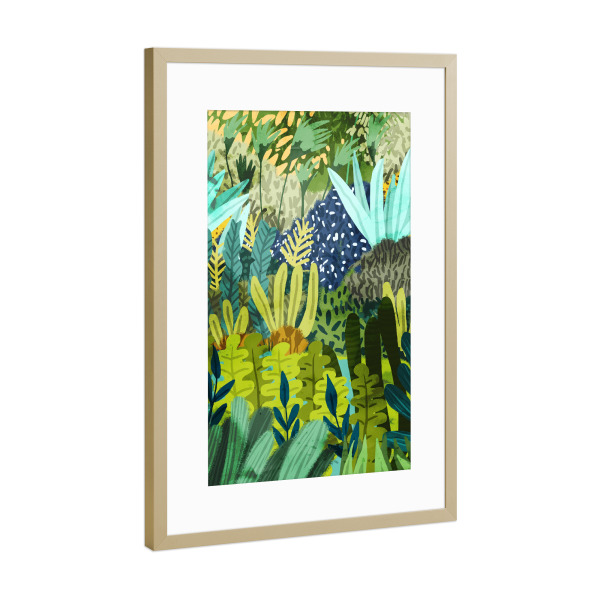 Poster mit Rahmen Gold "Wild Jungle Painting, Forest Dark" artboxONE - Natur