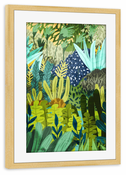 Poster mit Rahmen kiefer "Wild Jungle Painting, Forest Dark" artboxONE - Natur