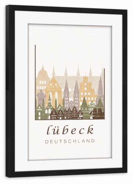 Poster mit Rahmen schwarz "Lubeck skyline rustic" artboxONE - Städte,Architektur