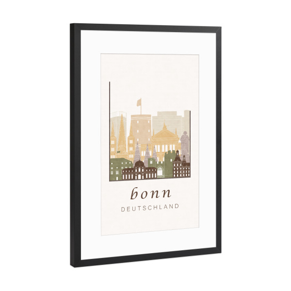 Poster mit Rahmen Schwarz (Metallic) "Bonn skyline rustic" artboxONE - Städte,Architektur