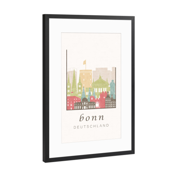 Poster mit Rahmen Schwarz (Metallic) "Bonn skyline pastel" artboxONE - Städte,Architektur