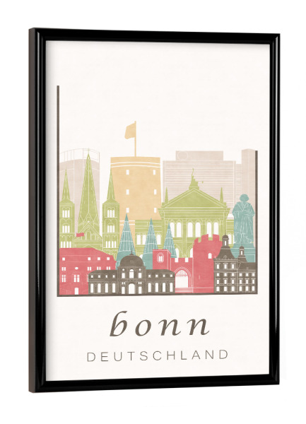 Poster mit schwarzem Rahmen "Bonn skyline pastel" artboxONE - Städte,Architektur