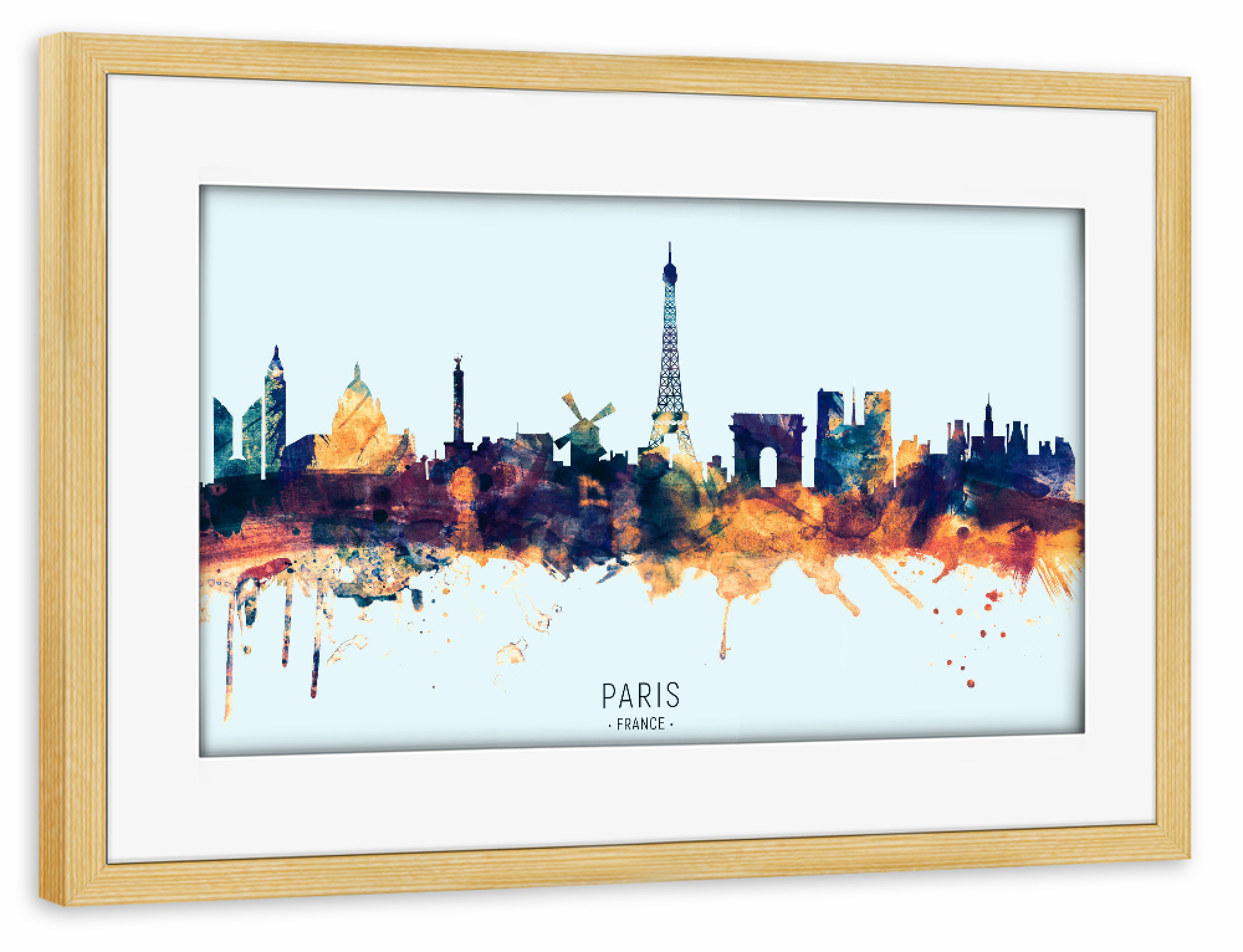 Poster mit Rahmen kiefer "Paris France Skyline BlueOrange" artboxONE - Städte,Städte / Paris