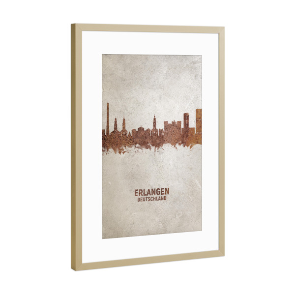 Poster mit Rahmen Gold "Erlangen Germany Skyline Rust" artboxONE - Städte