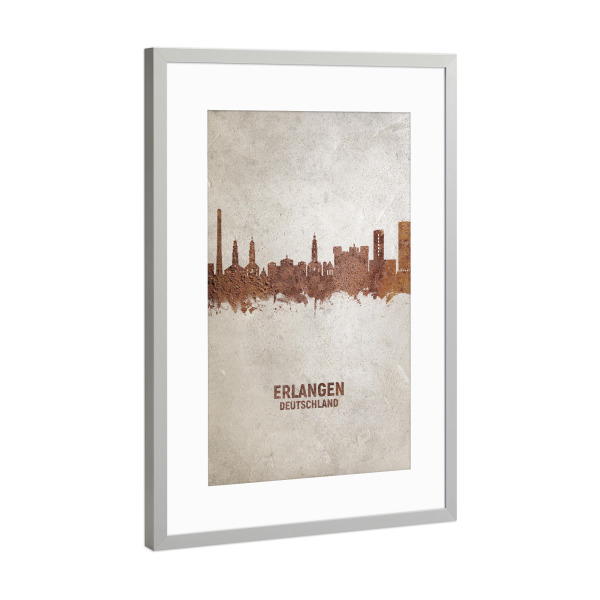 Poster mit Rahmen Silber "Erlangen Germany Skyline Rust" artboxONE - Städte