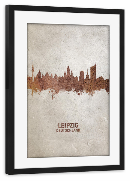 Poster mit Rahmen schwarz "Leipzig Germany Skyline Rust" artboxONE - Städte