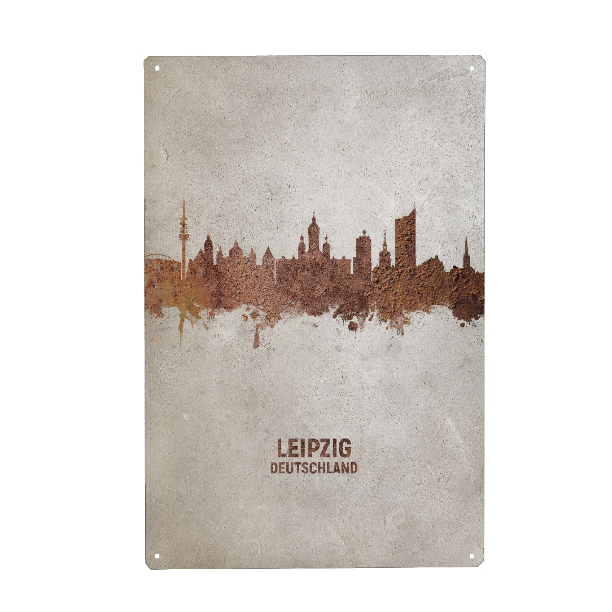 Holzbild "Leipzig Germany Skyline Rust" artboxONE - Städte - Leipzig,Germany,Skyline,Cityscape,Stadtbild,Watercolor,Pride,Deutschland,City,Stadt