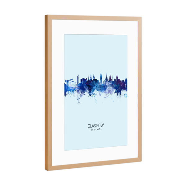 Poster mit Rahmen Kupfer "Glasgow Scotland Skyline Dark Blue" artboxONE - Städte