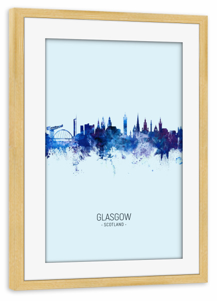 Poster mit Rahmen kiefer "Glasgow Scotland Skyline Dark Blue" artboxONE - Städte