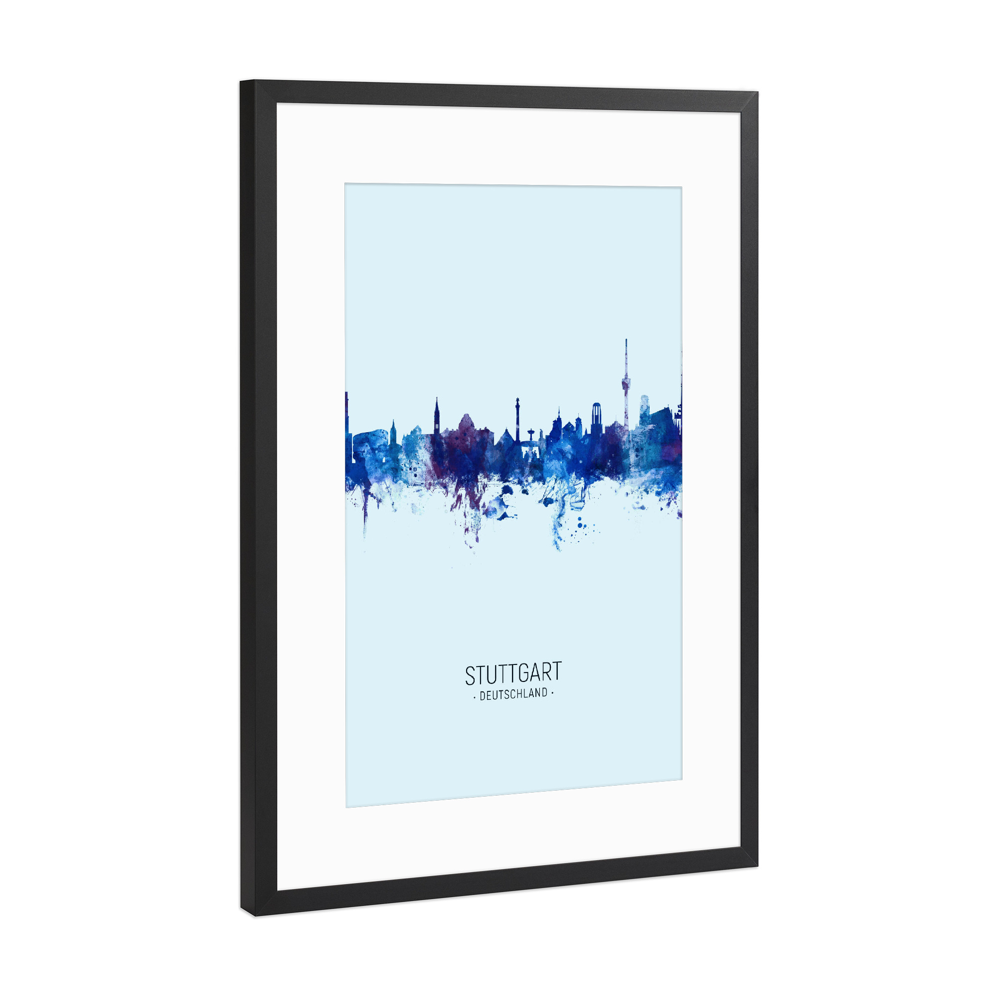 Poster mit Rahmen Schwarz (Metallic) "Stuttgart Skyline Dark Blue" artboxONE - Städte,Städte / Stuttgart