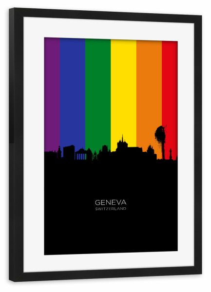 Poster mit Rahmen schwarz "Geneva Switzerland Skyline Pride" artboxONE - Städte