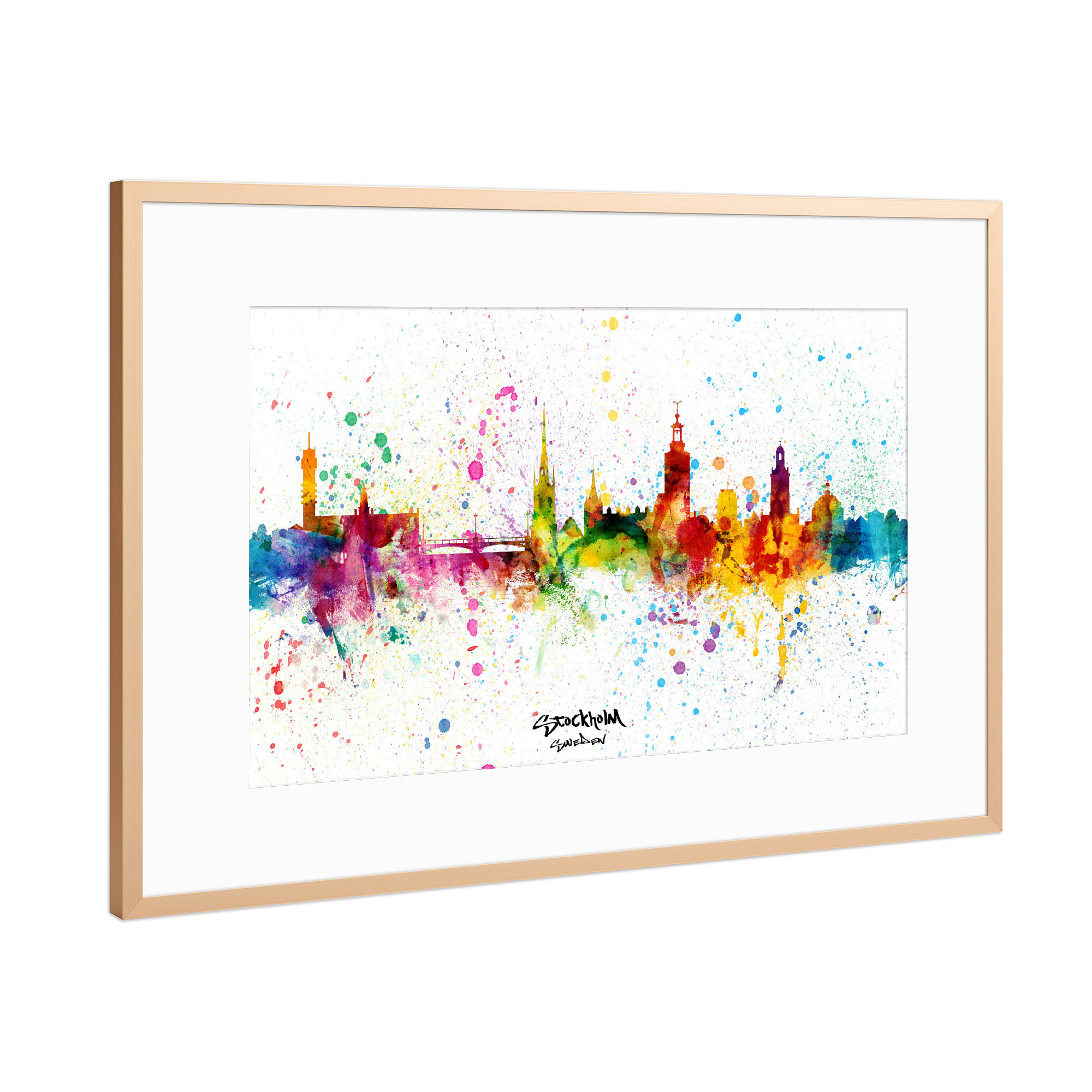 Poster mit Rahmen Kupfer "Stockholm Sweden Skyline Splash" artboxONE - Städte,Städte / Stockholm