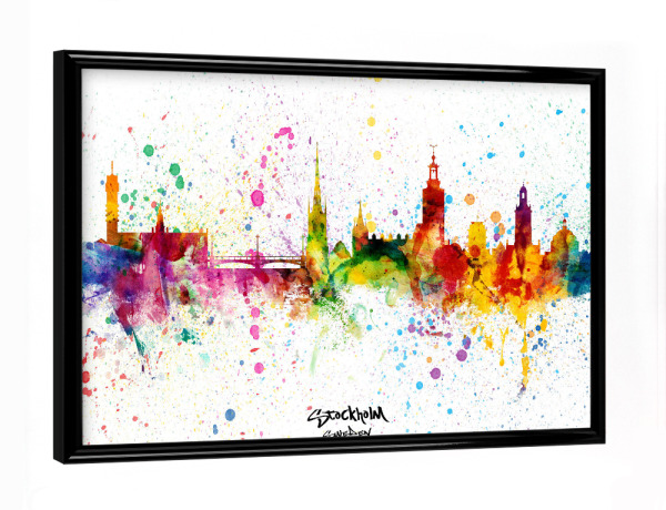 Poster mit schwarzem Rahmen "Stockholm Sweden Skyline Splash" artboxONE - Städte,Städte / Stockholm