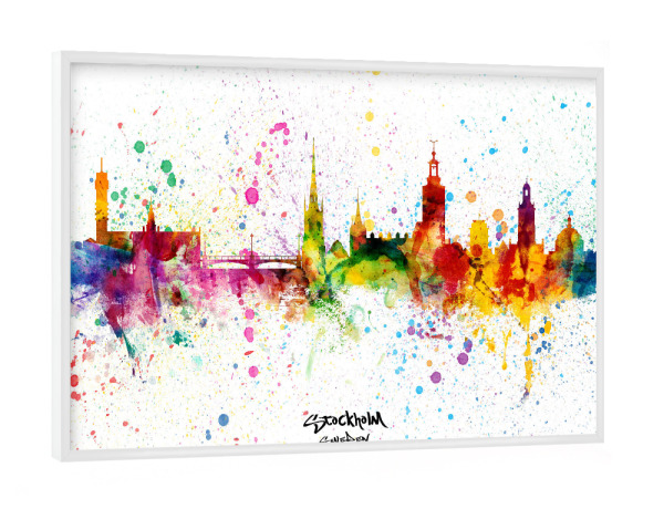 Poster mit weißem Rahmen "Stockholm Sweden Skyline Splash" artboxONE - Städte,Städte / Stockholm