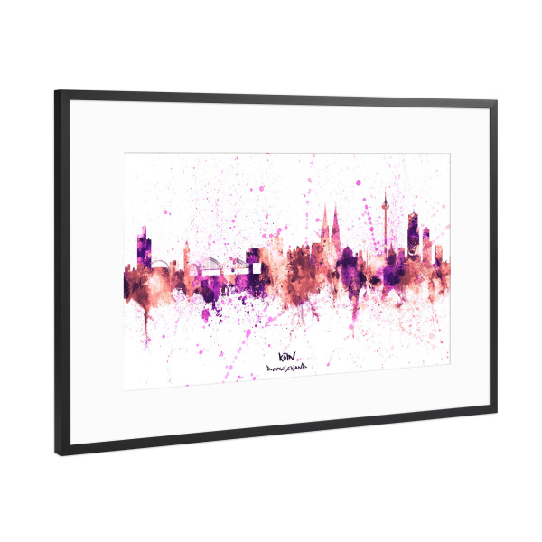 Poster mit Rahmen Schwarz (Metallic) "Cologne Germany Skyline RosePink" artboxONE - Städte,Städte / Köln