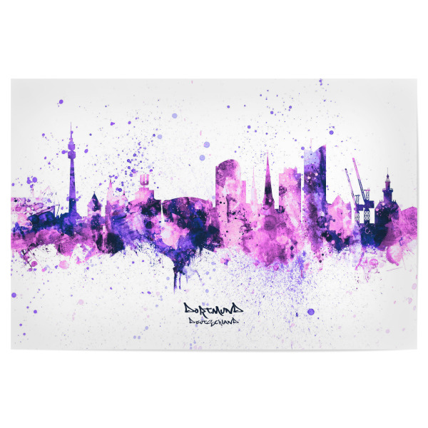 Poster 30x20 cm "Dortmund Skyline PurplePink" artboxONE - Städte - Dortmund,Germany,Skyline,Cityscape,Stadtbild,Watercolor,Deutschland,Stadt,City