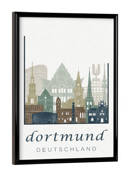 Poster mit schwarzem Rahmen "Dortmund skyline light blue" artboxONE - Städte,Architektur
