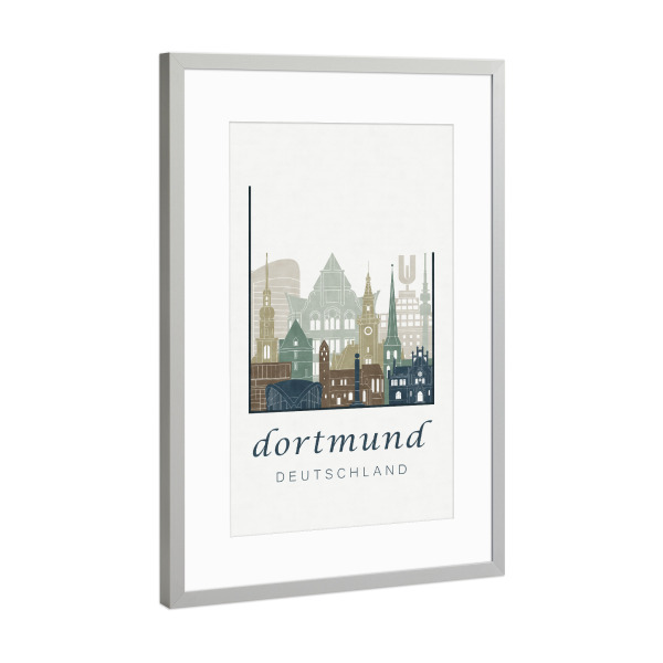 Poster mit Rahmen Silber "Dortmund skyline light blue" artboxONE - Städte,Architektur