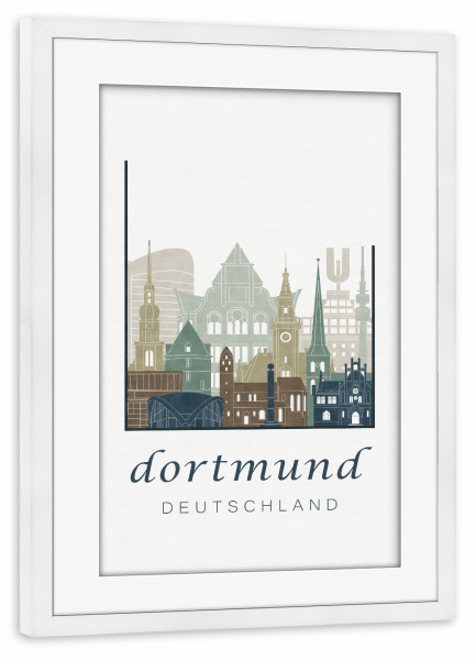Poster mit Rahmen weiß "Dortmund skyline light blue" artboxONE - Städte,Architektur