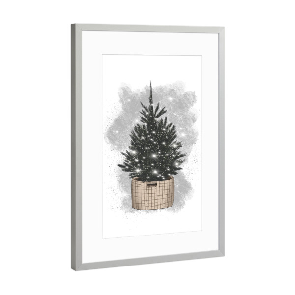 Poster mit Rahmen Silber "Green Tree Holiday" artboxONE - Floral,Für Kinder,Weihnachten,Festivals