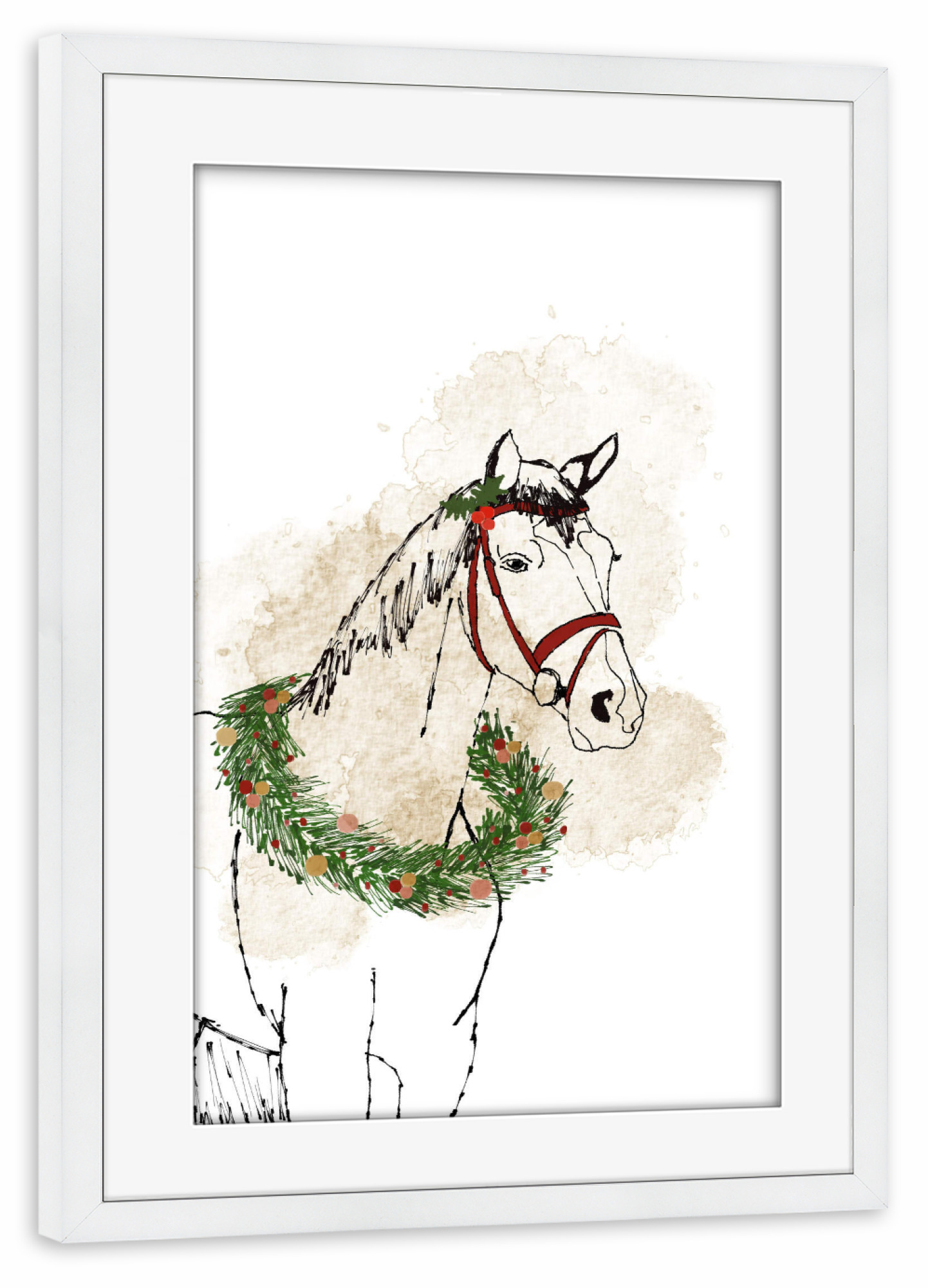 Poster mit Rahmen weiß "Christmas horse" artboxONE - Natur,Tiere,Weihnachten