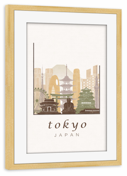 Poster mit Rahmen kiefer "Tokyo skyline rustic" artboxONE - Architektur,Städte / Tokio