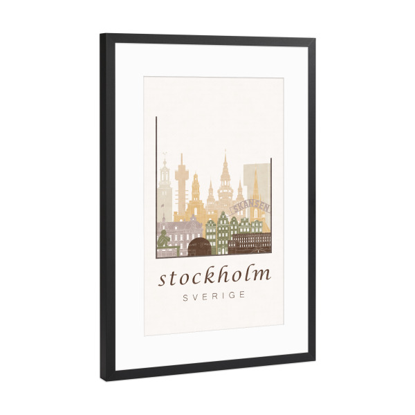 Poster mit Rahmen Schwarz (Metallic) "Stockholm skyline rustic" artboxONE - Architektur,Städte / Stockholm