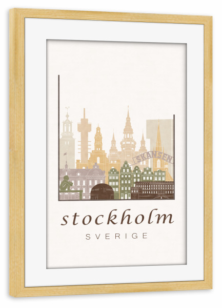 Poster mit Rahmen kiefer "Stockholm skyline rustic" artboxONE - Architektur,Städte / Stockholm