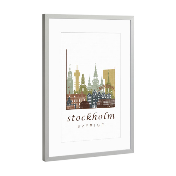 Poster mit Rahmen Silber "Stockholm skyline light brown" artboxONE - Städte,Architektur,Städte / Stockholm