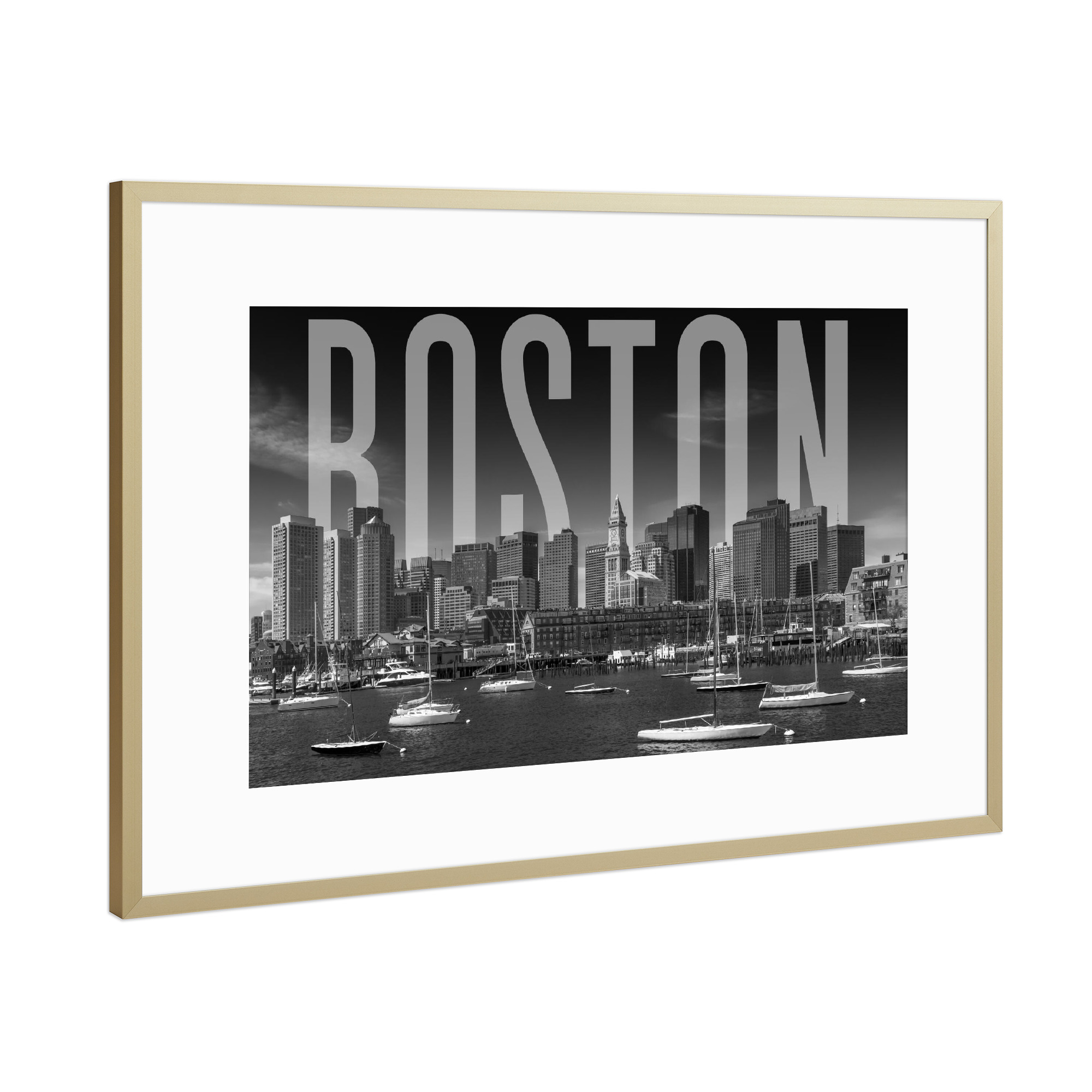 Poster mit Rahmen Gold "BOSTON Skyline Typografie" artboxONE - Städte,Schwarzweiß,Städte / Boston