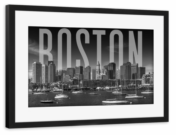 Poster mit Rahmen schwarz "BOSTON Skyline Typografie" artboxONE - Städte,Schwarzweiß,Städte / Boston