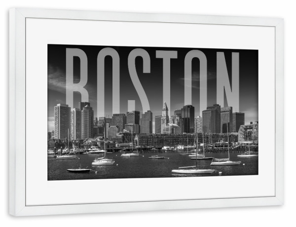 Poster mit Rahmen weiß "BOSTON Skyline Typografie" artboxONE - Städte,Schwarzweiß,Städte / Boston