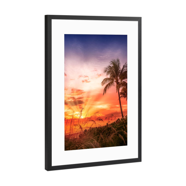 Poster mit Rahmen Schwarz (Metallic) "BONITA BEACH Sonnenuntergang" artboxONE - Natur,Reise / Strand und Meer