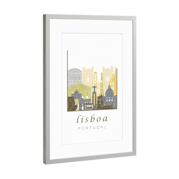 Poster mit Rahmen Silber "Lisbon skyline desert" artboxONE - Städte,Automobile