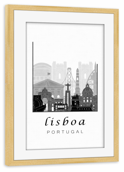 Poster mit Rahmen kiefer "Lisbon skyline black white" artboxONE - Städte,Schwarzweiß,Architektur