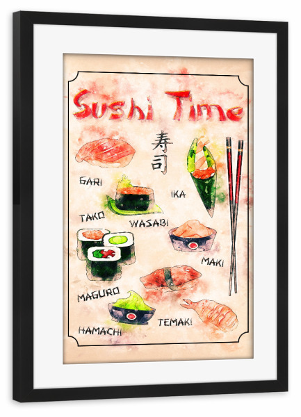 Poster mit Rahmen schwarz "Zeit für Sushi" artboxONE - Essen & Trinken